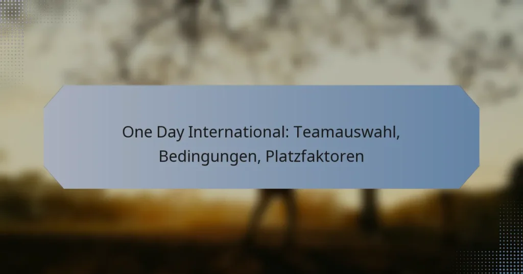 One Day International: Teamauswahl, Bedingungen, Platzfaktoren